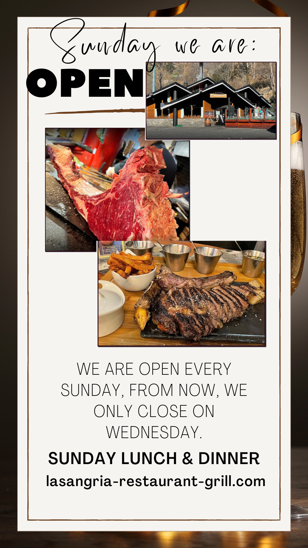 La Sangria Grill Restaurant, Canillo. We are open every Sunday, from now, we only close on Wednesday. La Sangria barbecue remains as resilient and exciting as ever. Here are the Restaurant BBQ that you can't miss in Andorra.