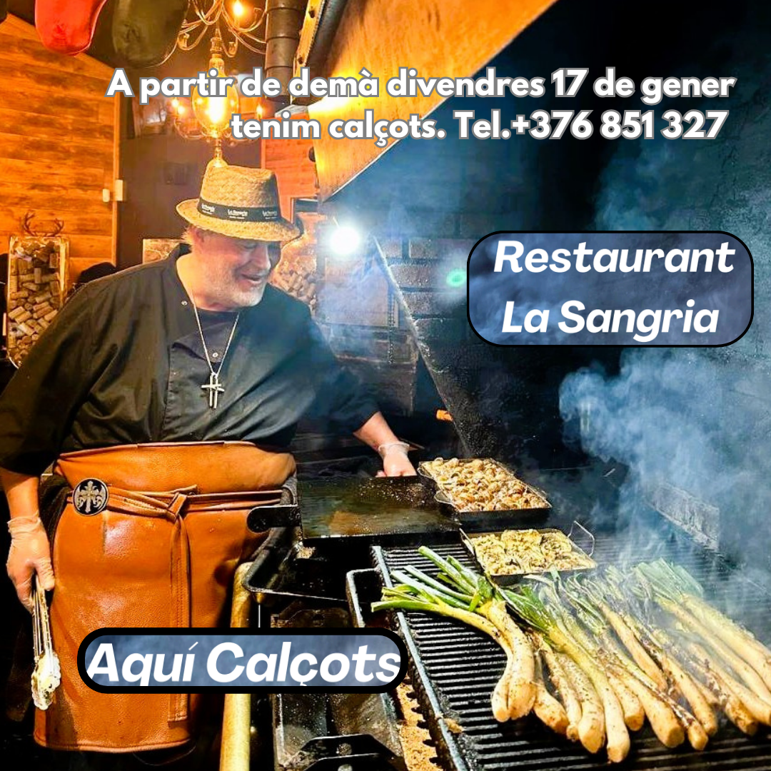 🌿🔥Calçots a La Sangria Grill! 🔥🌿Estem contents d'anunciar-vos que a partir de demà divendres al migdia, tindrem calçots a La Sangria Grill a Meritxell, Principat d'Andorra! Vine a gaudir d'una autèntica calçotada en un ambient acollidor i festiu. Els nostres calçots són servits amb la tradicional salsa romesco i acompanyats de les nostres especialitats a la brasa. Completa la teva experiència amb les nostres carns a la brasa XXXXL, carns prèmium, Tomahawks XXXXL, Chuletons XXXXL, suculentes costelles de porc, botifarres tradicionals i una selecció de vins excel·lents que mariden perfectament amb els calçots.  No et perdis aquesta oportunitat única de gaudir dels millors sabors de la temporada d’hivern. 📅 No esperis més, reserva la teva taula i celebra aquesta tradició tan especial amb els teus amics i família! ⏰ Horari: A partir de demà divendres al migdia 📞 Per reserves, truca'ns al +376 851 327 o visita la nostra pàgina web: https://lasangria-restaurant-grill.com/  Us hi esperem amb moltes ganes i els calçots a punt de menjar!😋 #LaSangriaGrill #Calçots #Calçotada #MenúCalçotada #Gastronomia #Tradició #ReservaJa #Andorra #Natura #MenjarBé #CarneALaBrasa #Botifarra #CostellesDePorc #SalsaRomesco #Vins #SaborDeTemporada #EscapadaGastronòmica #Meritxell #PrincipatDAndorra #CuinaCatalana🎉🔥😊