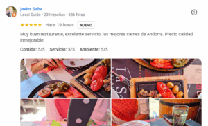 Las mejores reseñas de restaurantes de Canillo en Andorra. Muy buen restaurante, excelente servicio, las mejores carnes de Andorra. Precio y calidad inmejorables. Comida: 5/5 Servicio: 5/5 Ambiente: 5/5.