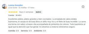 Las mejores reseñas de restaurantes de Andorra. Restaurante La Sangria Grill. Excelentes platos, platos grandes y bien cocinados. La ensalada de cabra estaba buenísima, el carpaccio de buey lleva un aliño muy rico y el filete de buey, increíble. La carne era tierna, con sabor a brasa e iba acompañada de pimientos de colores. Todo buenísimo, al igual que la atención, que fue genial. Si volvemos a Andorra volveremos seguro. https://lasangria-restaurant-grill.com/las-mejores-resenas-de-restaurantes-de-andorra-restaurante-la-sangria-grill-excelentes-platos-platos-grandes-y-bien-cocinados-la-ensalada-de-cabra-estaba-buenisima-el-carpaccio-de-buey-lleva-un-a/